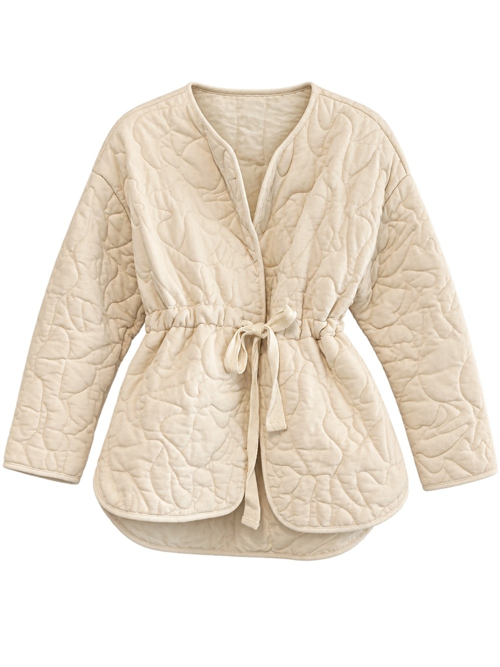 Mango Quilted Tie-Waist Lounge Jacket in Cream /Ecru